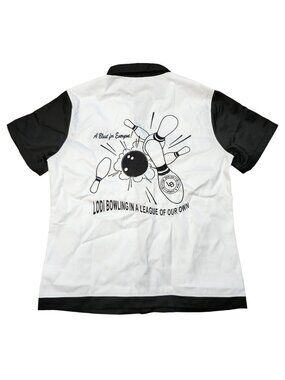 Lodi Bowling Lounge & Bar Short Sleeve Button-Up Shirt 2XL Black & White